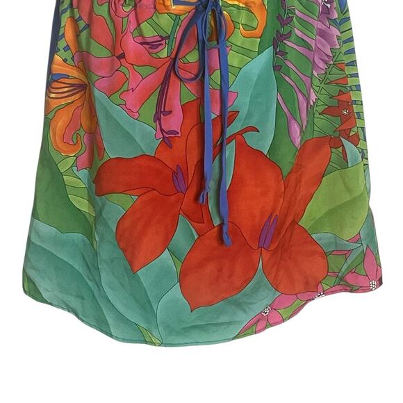 NWT Christopher Deane Tunic Silk Dress XS Tropical Floral Drawstring Blue $255 - Picture 4 of 11